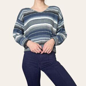 90s vintage cropped gray/blue/white striped knit sweater